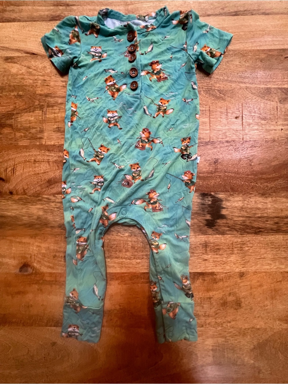 Posh Peanut Teal Green Fox Print One-Piece Bodysuit